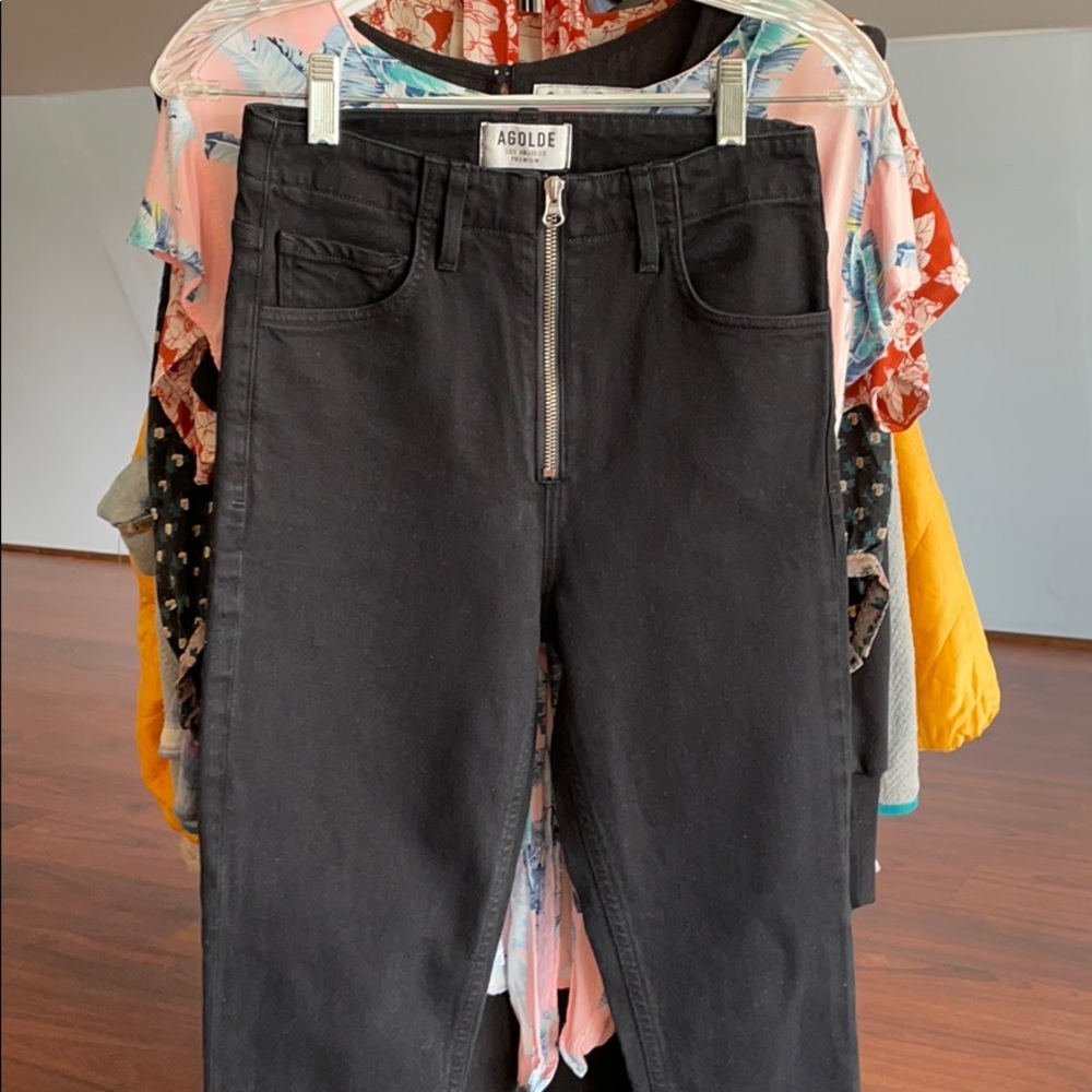AGOLDE Black Denim Nico Zip Front High Rise Jeans